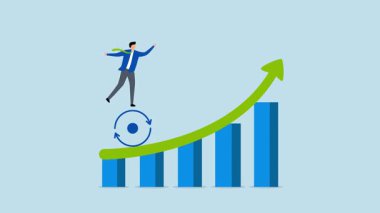 Sürekli iyileşme, girişimcinin iş büyüme grafiğinde yükselen bir eğilim pedalında 4k animasyonu