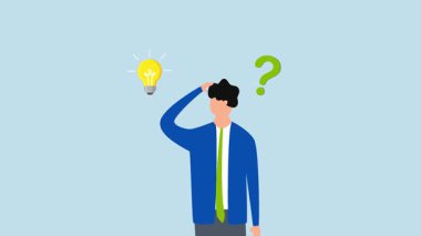 Problemi çözmek için çözüm, girişimcinin 4k animasyonu ampul ve soru işaretiyle ilgili bir sorunu ele almanın bir yolunu düşünüyor