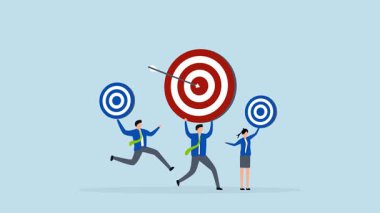 Kariyer geliştirme için kişisel hedef, iş kadını ve işkadını ofis çalışanlarının kişisel hedefleriyle yürüyen 4k animasyonu