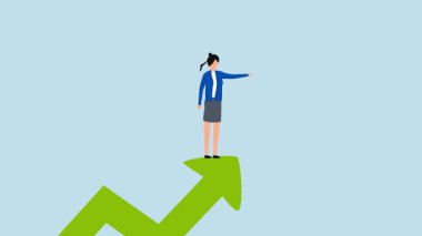 Kadın lider, başarılı iş kadınının 4k animasyonu gelecek vaat eden büyüme okuna yerleştirildi.