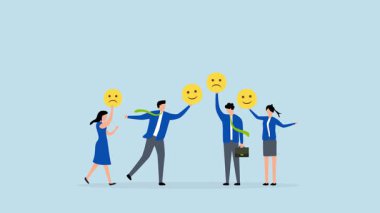 Çalışanların morali, girişimci erkek ve kadın partnerlerin 4k animasyonu neşe ve üzüntü duyguları gösteriyor.