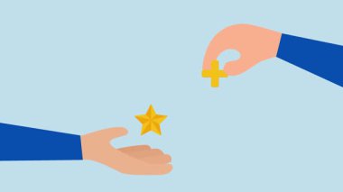 Eklenen değer, 4k animasyon ek artı işareti ile yıldız değerini kavrayan girişimci