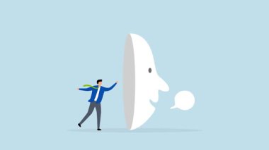 Sahtekarlık, hilekar girişimcinin sahtekarlık maskesinin arkasına gizlenen 4k animasyonu.