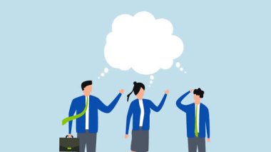 Düşünceli iş adamlarının 4k animasyonu aynı düşünce baloncuğuyla beyin fırtınası.