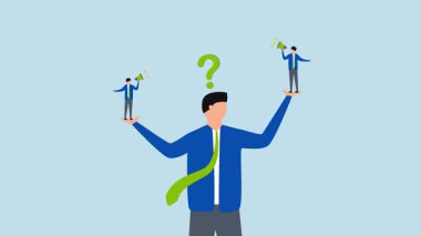 İkilem: Kafası karışık iş adamının yön seçtiği 4k animasyonu.