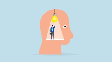 Zekice düşünmek, zeki bireysel animasyonların 4k animasyonu onun parlak zihni içindeki parlak konsepte geçiş yapar..