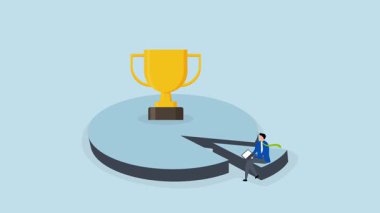 Pareto ilkesi, girişimcinin 4k animasyonu% 20 'lik pasta grafiğini analiz ederken 80 bölümlük kupanın yanında.