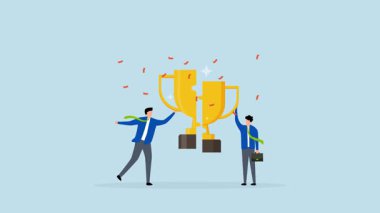 Kazanma durumu, iş adamının 4k animasyonu zafer için parçayı birleştirdi..