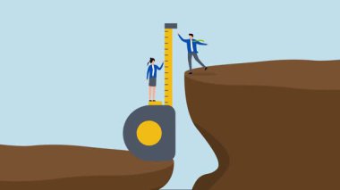 Analiz, iş adamlarının uçurum arasındaki farkı ölçen 4k animasyonu.