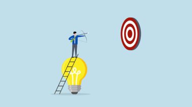 Hedefe ulaşma fikri, girişimcinin 4k animasyonu hedefe ulaşmak için parlak bir konsepte yükseliyor.