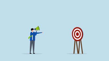 Girişimcinin 4k animasyonu megafonla konuşuyor. Okçu hedefi vuruyor..