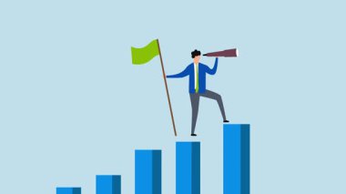 Bir sonraki hedefi görmek için, girişimcilerin 4k animasyonu yukarı doğru yükselen grafikte bir sonraki hedefi arıyor.