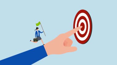 Hedef odaklı, iş kadınının 4k animasyonu hedefe doğru koşuyor.