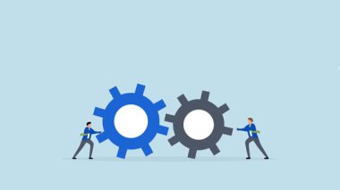 Bir iş ortamında takım çalışması ve işbirliği, Girişimcinin 4k animasyonu vites dişlilerini birleştirir ve sonuç olarak başarı getirir.