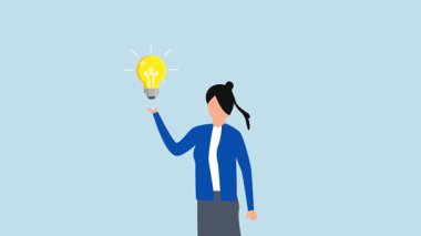 Elinde ampul olan iş kadınının 4k animasyonu yeni bir ilham kaynağı keşfetti.