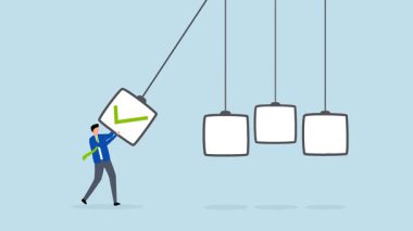 Kontrol listesi, 4k animasyon işadamı çarpışma sarkacını tamamlamak için kontrol kutusunu tutuyor.