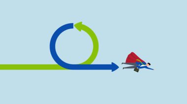 Proje yönetimi veya yazılım geliştirmede çevik metodoloji, 4k animasyon iş adamı süper kahraman çevik döngülü sinek.