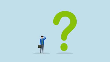 Büyük soru işareti, 4k animasyon girişimcisi büyük soru işaretine bakarken kafa yoruyor.