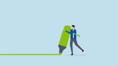 Önemli bilgileri vurgula, 4k animasyon ciddi girişimci fosforlu kalemle kilit noktaları vurguluyor.