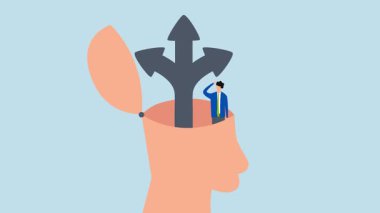 Seçim yapma kararı, 4k animasyon işadamı kendi kafasında başarı yolunu seçer..