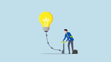 Yeni bir fikir yarat, 4k animasyon girişimcisi havayı büyük ampul konseptine şişir.