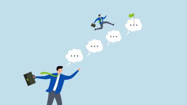 Başarıyı motive etmek için geri bildirim, iş adamının 4k animasyonu başarı için konuşma baloncuğu tavsiyesi üzerine sıçradı.