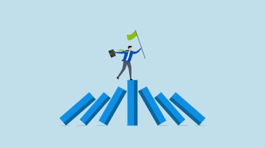 Kazanan hepsini alır, başarılı girişimcinin 4k animasyonu sağlam grafikli domino başarısızlığı üzerine.