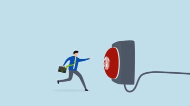 Yeni iş kurmak için başlama düğmesine basın, kırmızı başlatma düğmesine basmak için iş adamının 4k animasyonu.