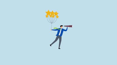 Değerlendirme, yıldız dereceli balonla uçan iş adamlarının 4k animasyonu geleceği arıyor.