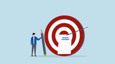 Şirket görev beyanı, kalem yazma görevi tanımına sahip iş adamının 4k animasyonu..