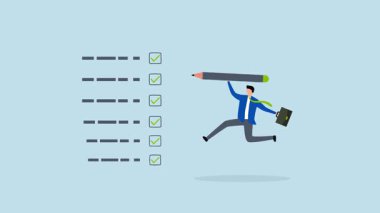 Görevi tamamla, neşeli girişimcilerin 4k animasyonu görevlerini tamamladıktan sonra enerjik bir şekilde sıçramaları..