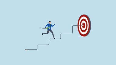 Girişimcinin 4k animasyonu hedefe ulaşmak için adımlara ok atmayı hedefliyor.