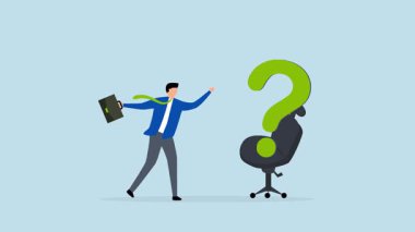 Yeni iş pozisyonu aranıyor, girişimci başvurusunun 4k animasyonu ve masa başı soru işareti aranıyor.