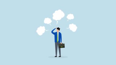 Çok fazla düşünce, 4k animasyon iş adamlarının düşünce baloncukları..