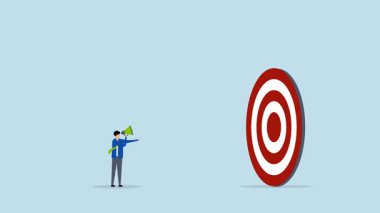 Pazarlama hedef stratejisi, girişimcinin 4k animasyonu tam hedefi vurmak için dartı yönlendiriyor.