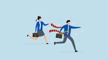 Bitiş çizgisinin galibi, iş adamı şampiyonu yarış bitiş çizgisinin 4k animasyonu..