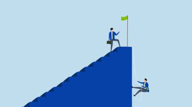 İş yarışmasını kazanmanın etkili bir yolu, iş adamlarının 4k animasyonu iş yarışmasını kazanmak için merdivenlerden çıkıyor..