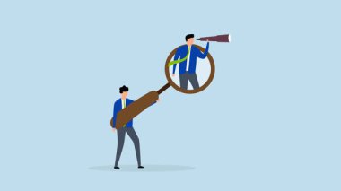 Arama ve keşif kariyeri fırsatı, büyüteçle iş adamının 4k animasyonu arama işine yardımcı oluyor.