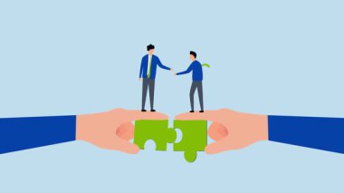 Ortaklık, iş adamının 4k animasyonu el sıkışma yapbozu.