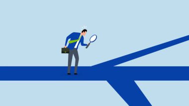 Kariyer yolu bulmak, iş adamının 4k animasyonu büyüteçle kariyer yolunu analiz etmek..