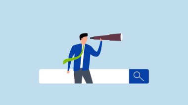 Arama ve keşif kariyeri, arama çubuğunda dürbünlü iş adamlarının 4k animasyonu..