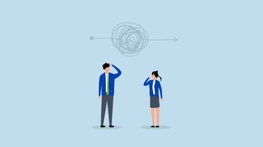 Karmaşık bir sorun, iş adamlarının 4k animasyonu. Karmaşık bir karmaşa içinde düşünen insanlar..