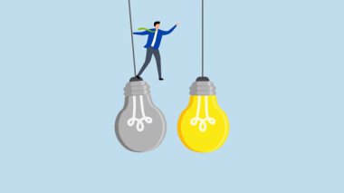 Yeni fırsatlara geçiş, iş adamlarının 4k animasyonu eskisinden parlak ampullere sıçradı.