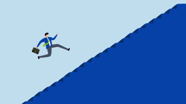 Engelleri aşmak, girişimcilerin 4k animasyonu, basamakları tırmanmak için kayaların üzerinden atlıyor..