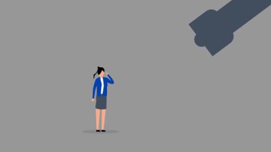 Kariyer yolunda ilerlemek için kariyer rehberliği, iş kadını olmak için fener ışığının 4K animasyonu.