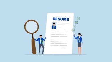 Aday özgeçmişini gözden geçir, iş adamlarının 4k animasyonu HR personeli adayı yeniden gözden geçirmeye devam et.