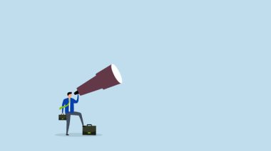 Gelecekteki fırsatları analiz etmek için, iş adamlarının 4k animasyonu teleskoptan bakıp hava tahminlerini görmek için.