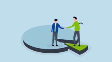 Hissedarlar, kazancı paylaşmak için iş adamlarının el sıkışmasının 4k animasyonu..