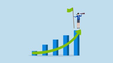 İş büyümesi, teleskopla bakan başarılı iş kadınının 4k animasyonu.