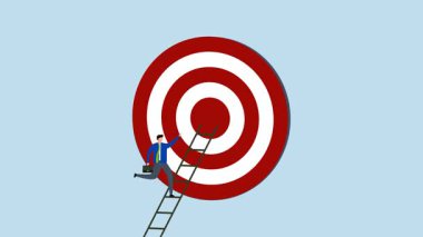 Hedefe ulaşmak için merdiveni tırmanın, iş dünyasının hedefine ulaşmak için merdivene tırmanan işadamlarının 4k animasyonu.